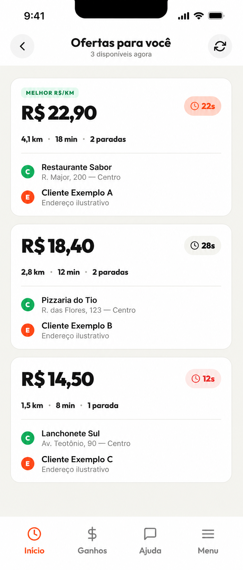 Exemplo ilustrativo de lista de ofertas disponíveis no app DuCorre