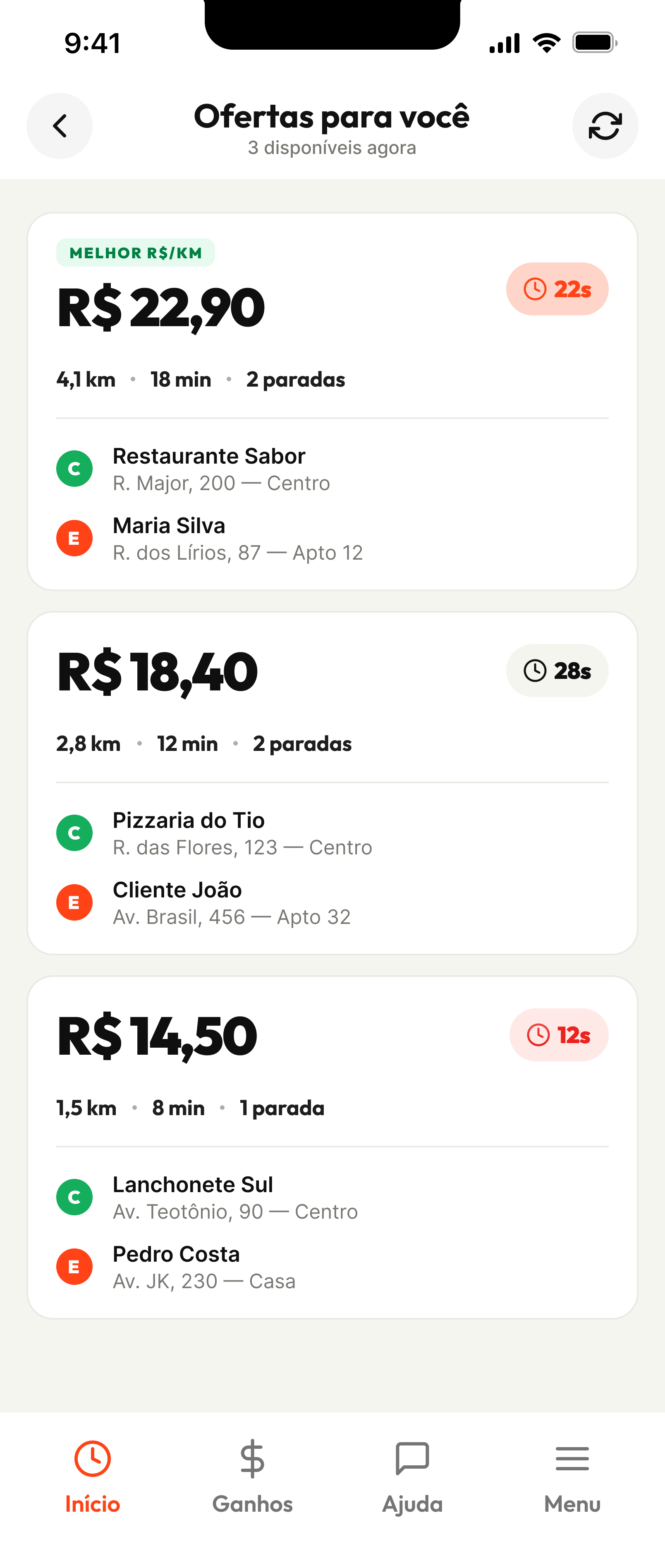 Lista de ofertas disponíveis no app DuCorre