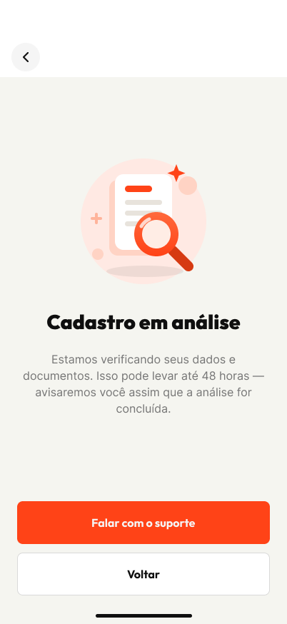 Tela Cadastro em análise no app DuCorre