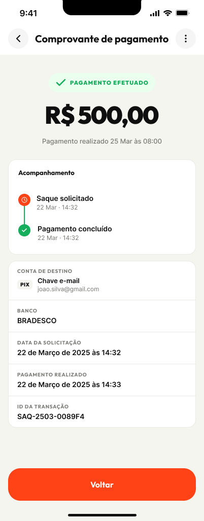 Comprovante de pagamento no app DuCorre